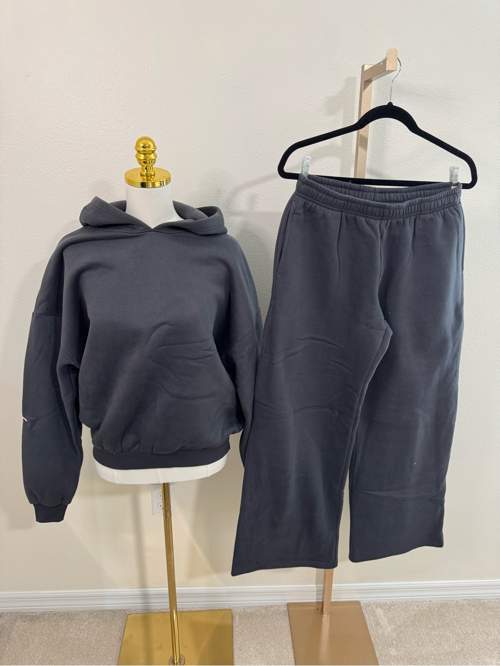Edikted Charcoal Pink Bow Hoodie & Wide Leg Sweatpants - Set M NWT